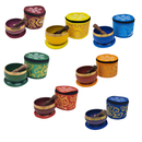 3 Inch Bowl Metal Chakra Round Brocade Box - 3 Piece Set