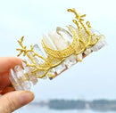 Crystal Head Band-Women's Luxurious Queen Bridal Moon Alloy Knitting Natural Stone