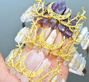 Crystal Head Band-Women's Luxurious Queen Bridal Moon Alloy Knitting Natural Stone