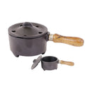 Iron Burner with Lid and Wood Handle.